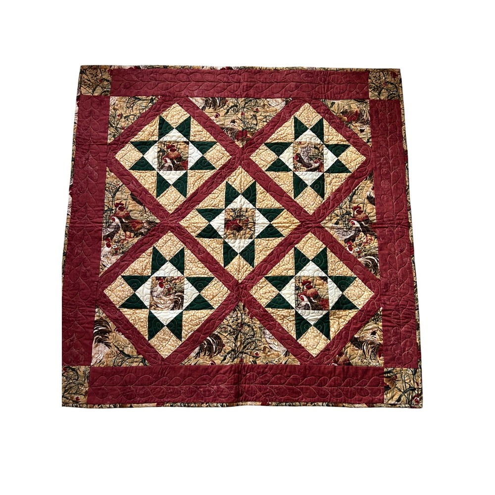 Handmade Rooster Quilt Wall Hanging 41.5" Farmhouse Country Decor Quilted Art